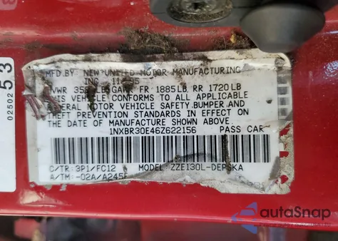 2006 Toyota Corolla Ce из США, поврежденный, VIN 1NXBR30E46Z622156